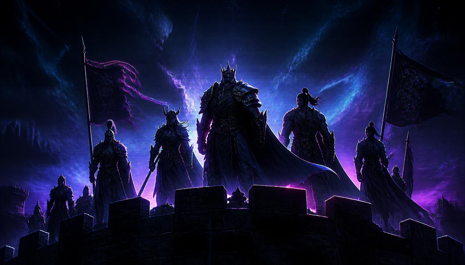 Commanders of Kingdom 4068 on the ramparts at night